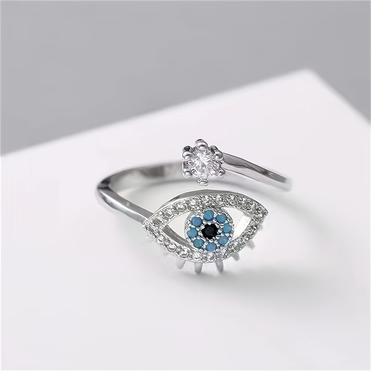 Adjustable Evil Eye Ring with Cubic Zirconia for Daily Wear or Parties